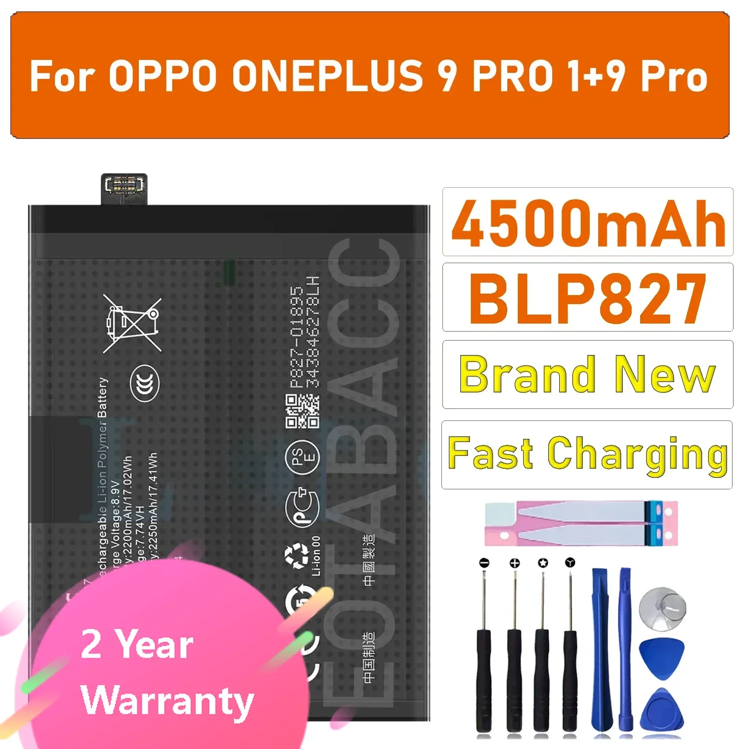 

2025 years high quality BLP827 Replacement Battery For OPPO 1+9 Pro /oneplus 9 pro Batteries