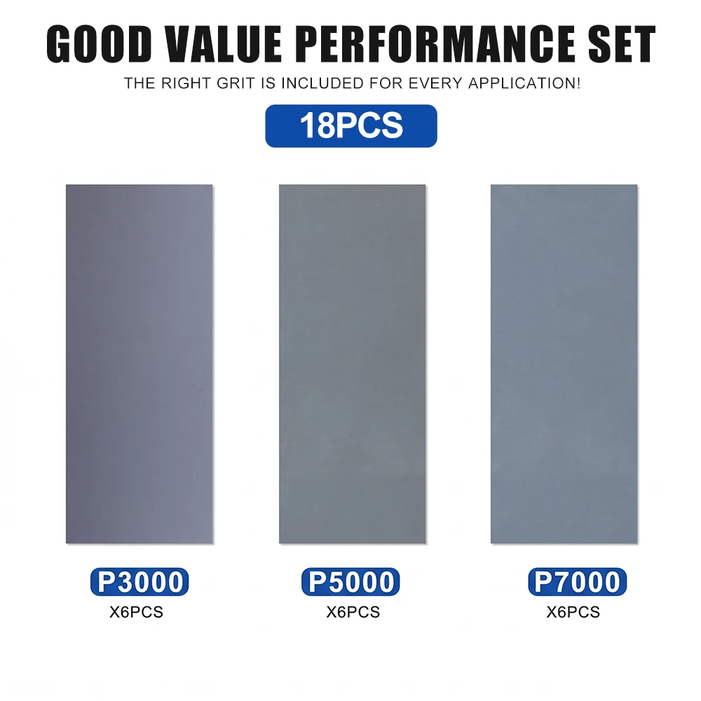 XCAN 18pcs Sandpaper Set Wet Dry Sanding Paper 3000/5000/7000 Grit Abrasive Paper Sheets For Wood Metal Car Sanding Polishing