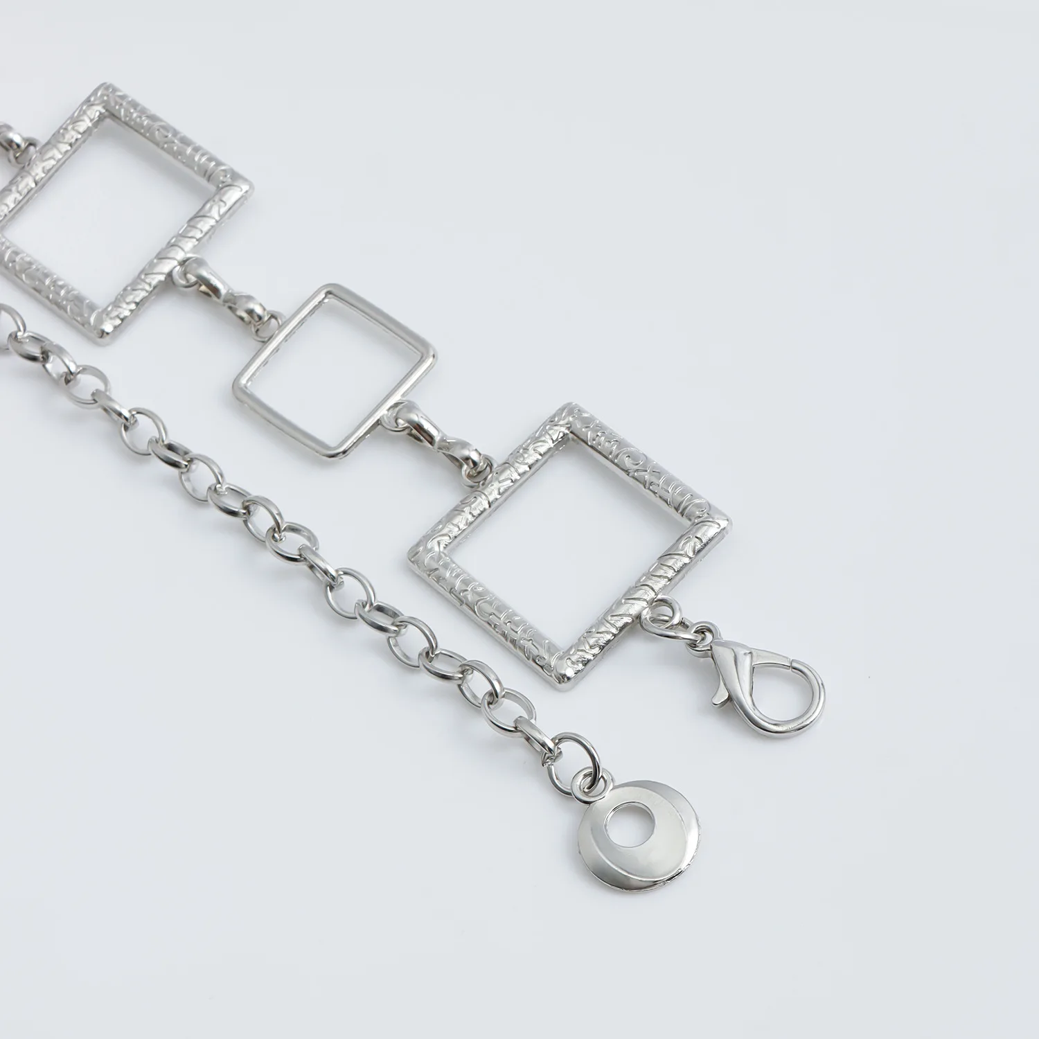 Geometric Hollow Square Waist Chain Silver Multi Size Rectangle Frame Linked Thin Metal Waist Belt For Women Dress view 6