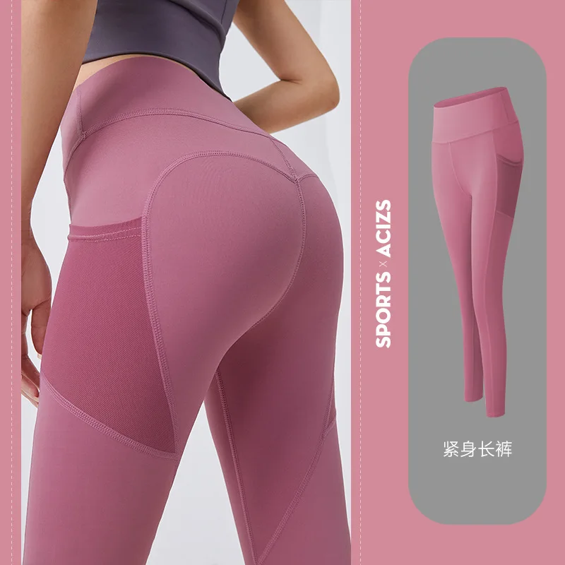 Mallas de cintura alta con bolsillos para mujer, pantalones de chándal deportivos de secado rápido para correr, entrenamiento, Yoga, novedad de 2023