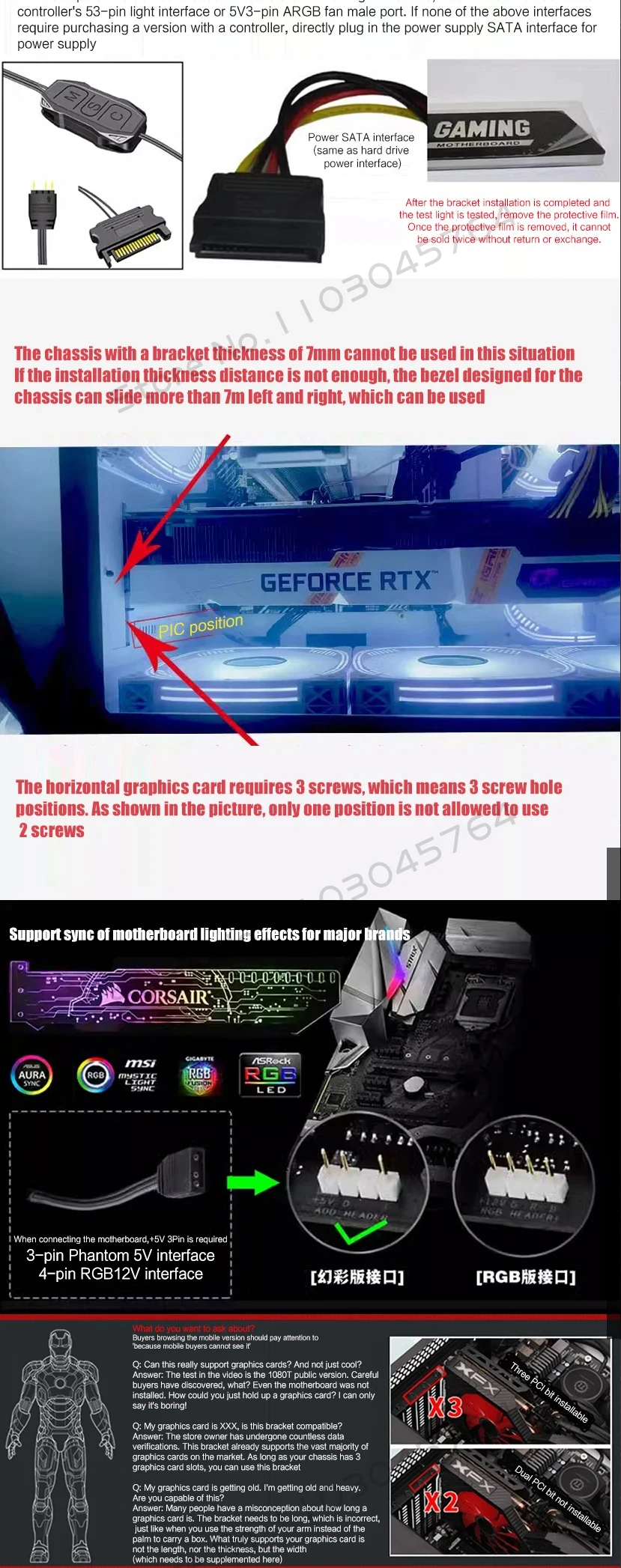 GPU-Halter 5 V ARGB VGA-Unterstützung 3090 3080 4090 Grafikkartenhalterung M/B AURA SYNC, MOD Gamer-Schrank-Dekoration – Detail 3