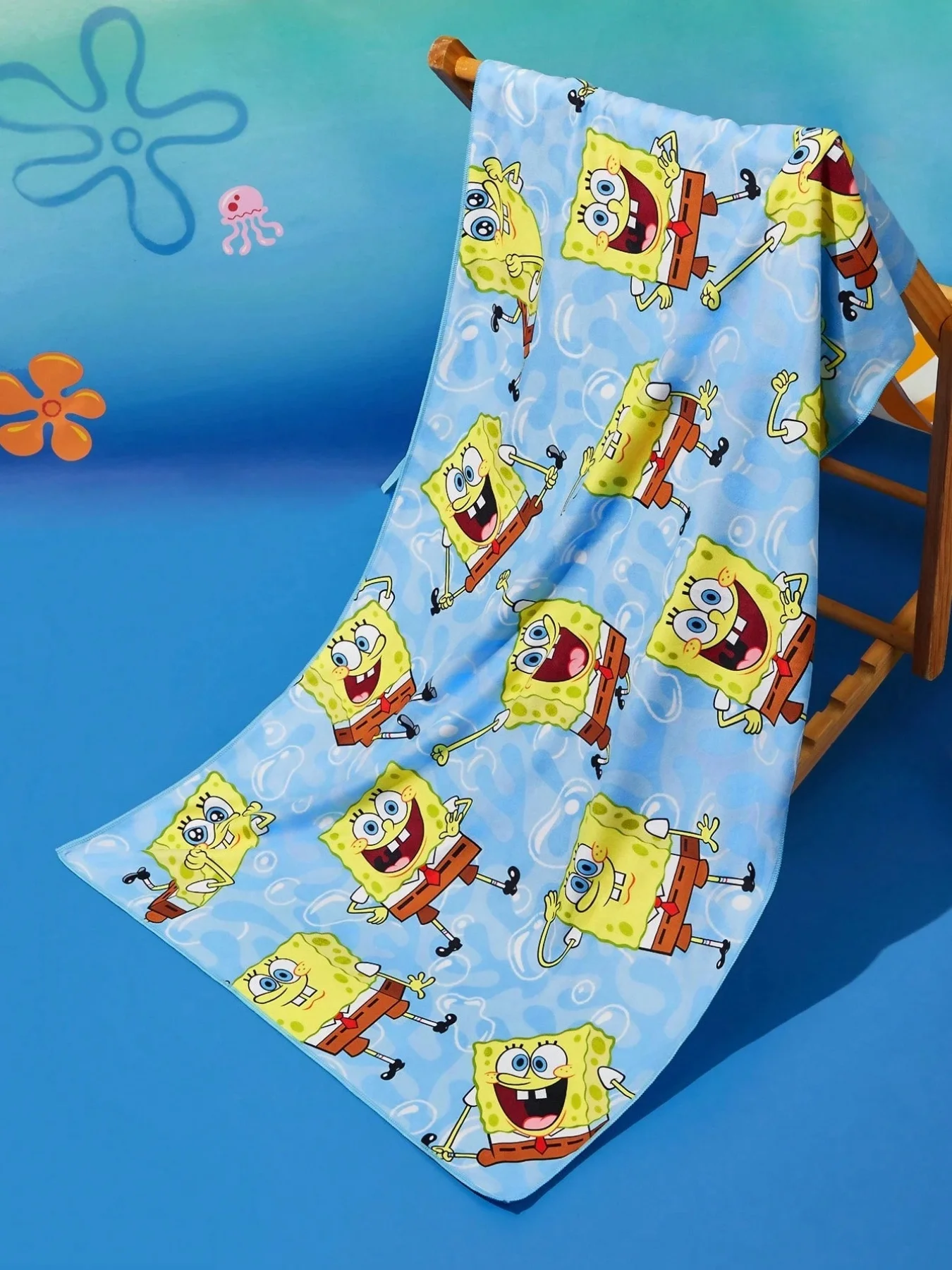 SpongeBob Schwammkopf, 1 Stück, niedliches Cartoon-Muster, Badetuch, Strandtuch, saugfähig, weich, pillingbeständig, Urlaubsbedarf