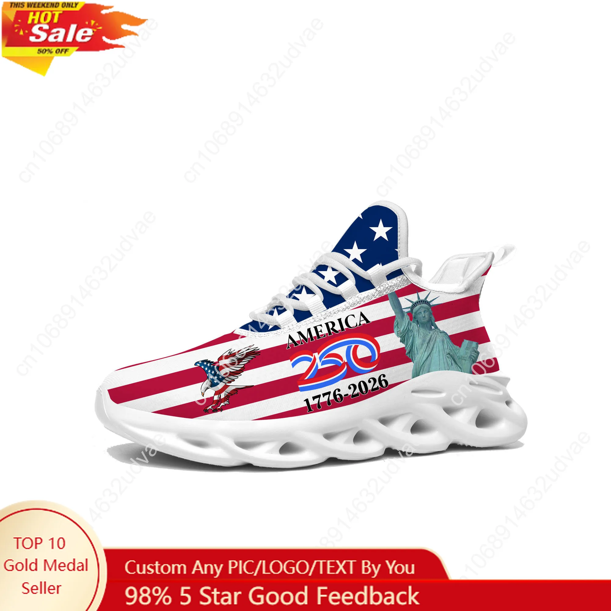 

America 250th Anniversary 1776-2026 Sports Sneakers Mans Womans Running Shoes Sneaker Lace Up Durable Footwear Custom Shoe White