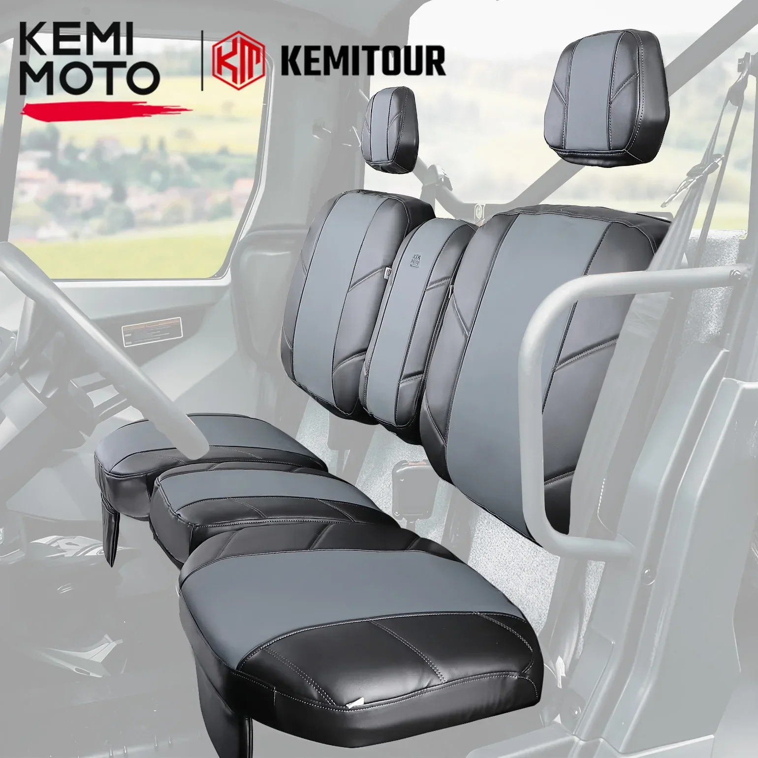 

KEMIMOTO UTV Seat Cushions Set w/Headrest Cover Leather for Can Am Defender HD7 HD9 HD10 PRO 6X6 DPS 2/4 Doors Waterproof