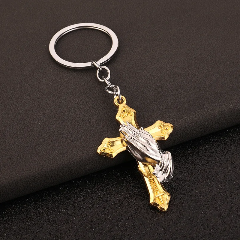 2024 Jewelry Source Manufacturer: European and American Vintage Prayer Hand Zinc Alloy Personalized Keychain Car Pendant