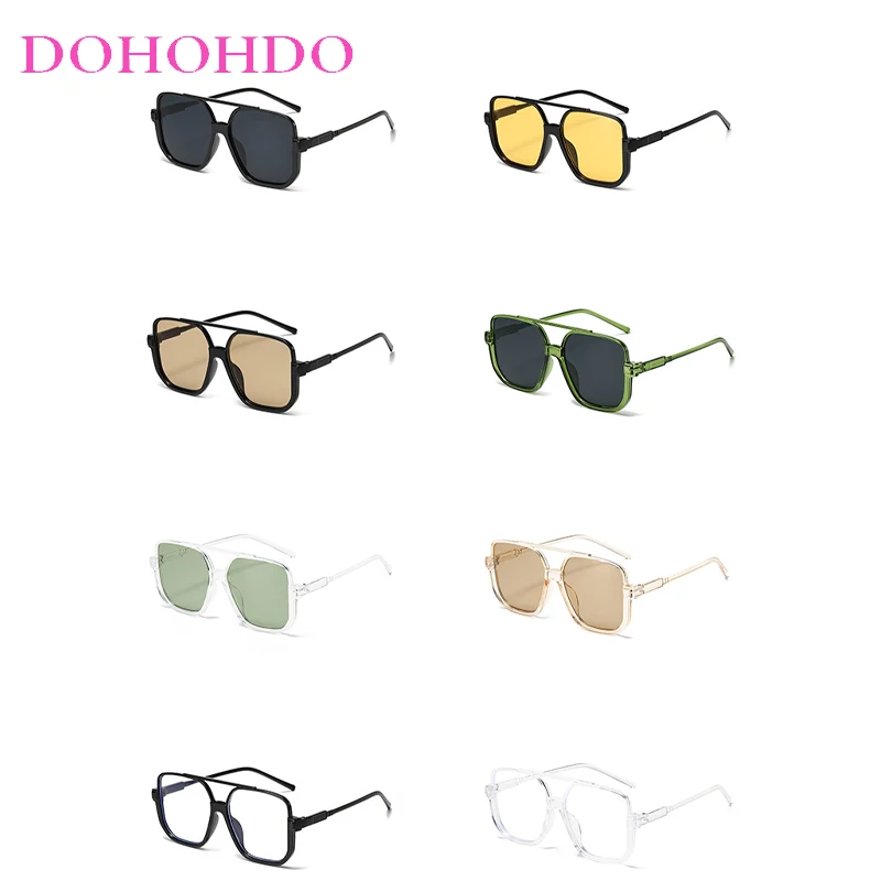 Vintage Double Bridges Big Frame Pilot Sunglasses Women Men  Fashion Personality Design Outdoor Sports Driving Sun Glasses UV400
