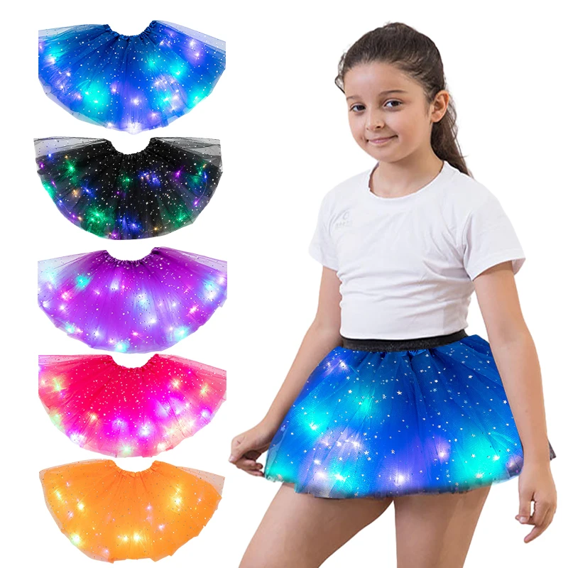 Hot Sale Tutu Skirts With Neon LED Light Glow Princess Ballet Stage Dance Short Dress Kids Fairy Miniskirt Birthday Gifts