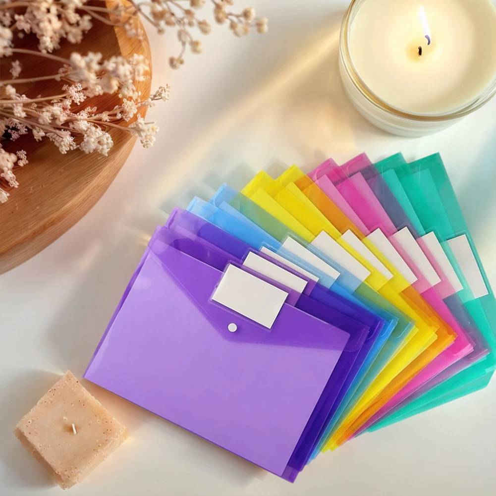 

10 Pack Document Folders with Label Pocket A4 Size File Envelopes Document Holder for School Home Work Office Organization