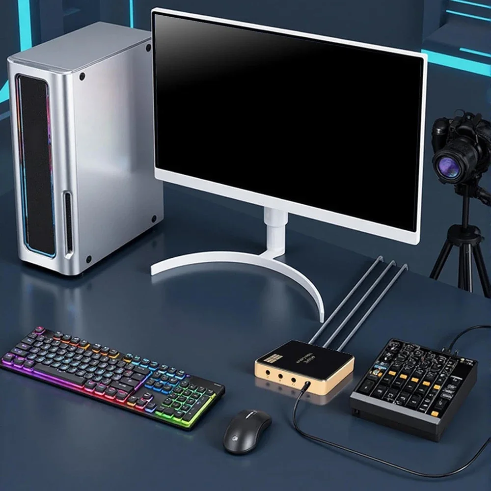 4K@60Hz HDMI-compatible Capture Card with Loop-Out USB 3.0 2K@144Hz Video Recording Mic/Line in,Audio Outputs for PC Streaming A