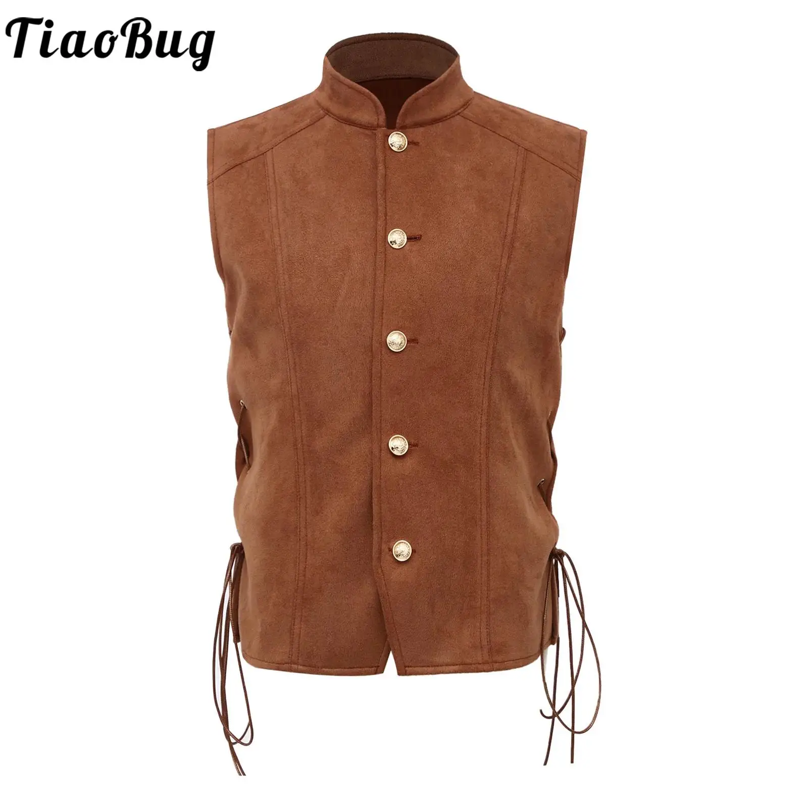 

Kids Boys Cowboys Waistcoat Vest Dress Up Pirate Top Stand Collar Buttons Closure Renaissance Tank Top for Halloween Theme Party
