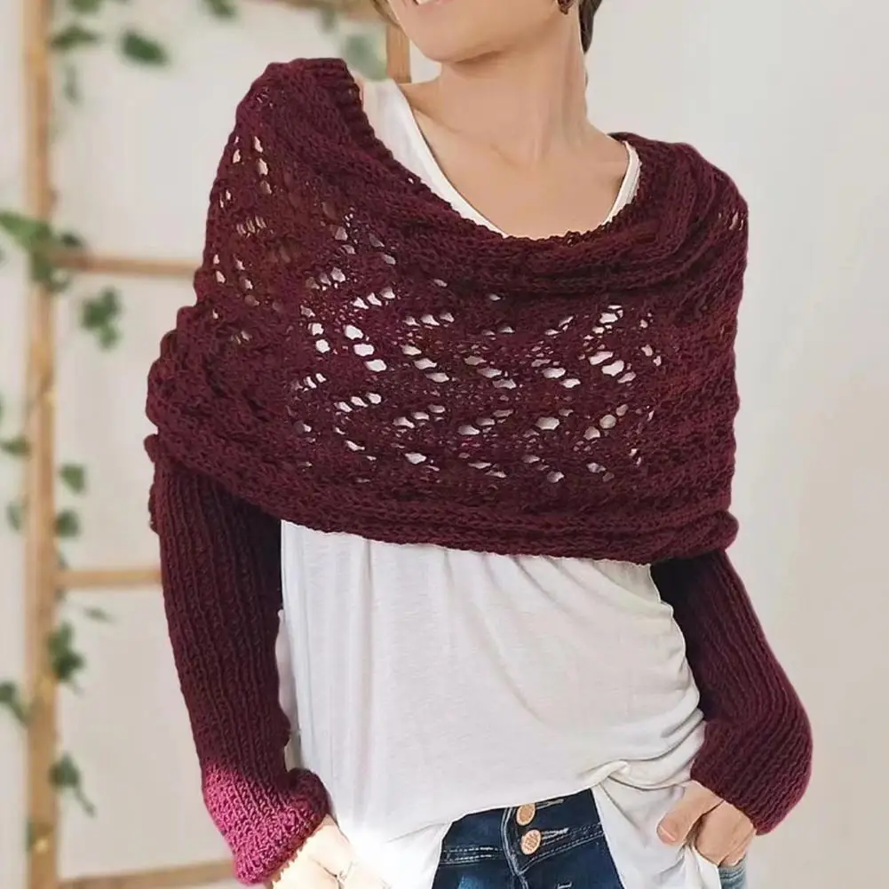 Extra Long Oversized Scarf Retro Hollow Twist Scarf Knitted Cable Sweater Scarf with Sleeves for Women Multi-use Wrap Shawl