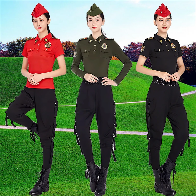 slimming-fashionable-sailor-dance-set-women's-two-piece-square-dance-outfit-military-style-performance-dancewear-cotton-geome
