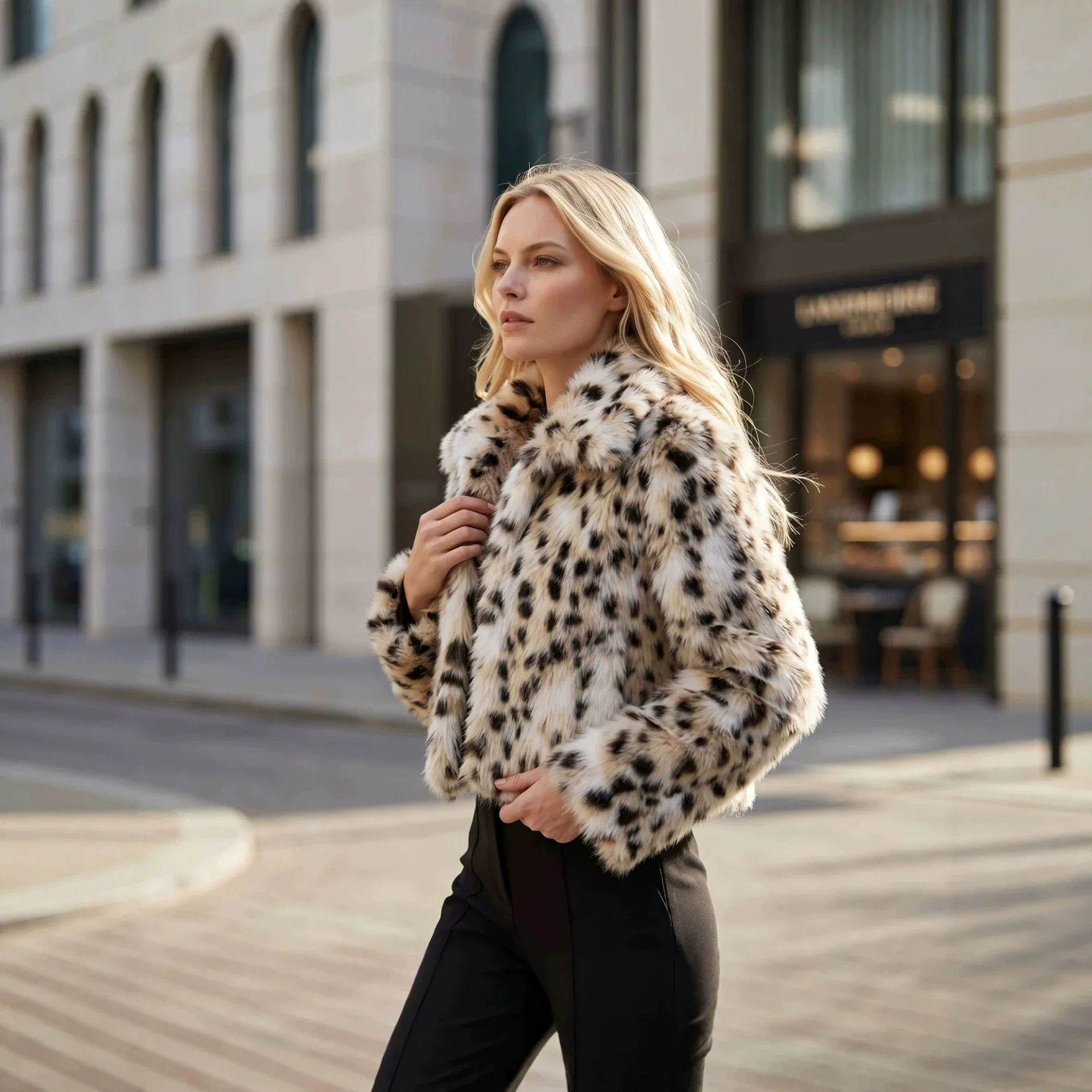 Women Faux Fur Short Coats Jackets Turn Down Collar Leopard Print Coat Thick Warm Y2k Streetwear Jacket Elegant Autumn Winter