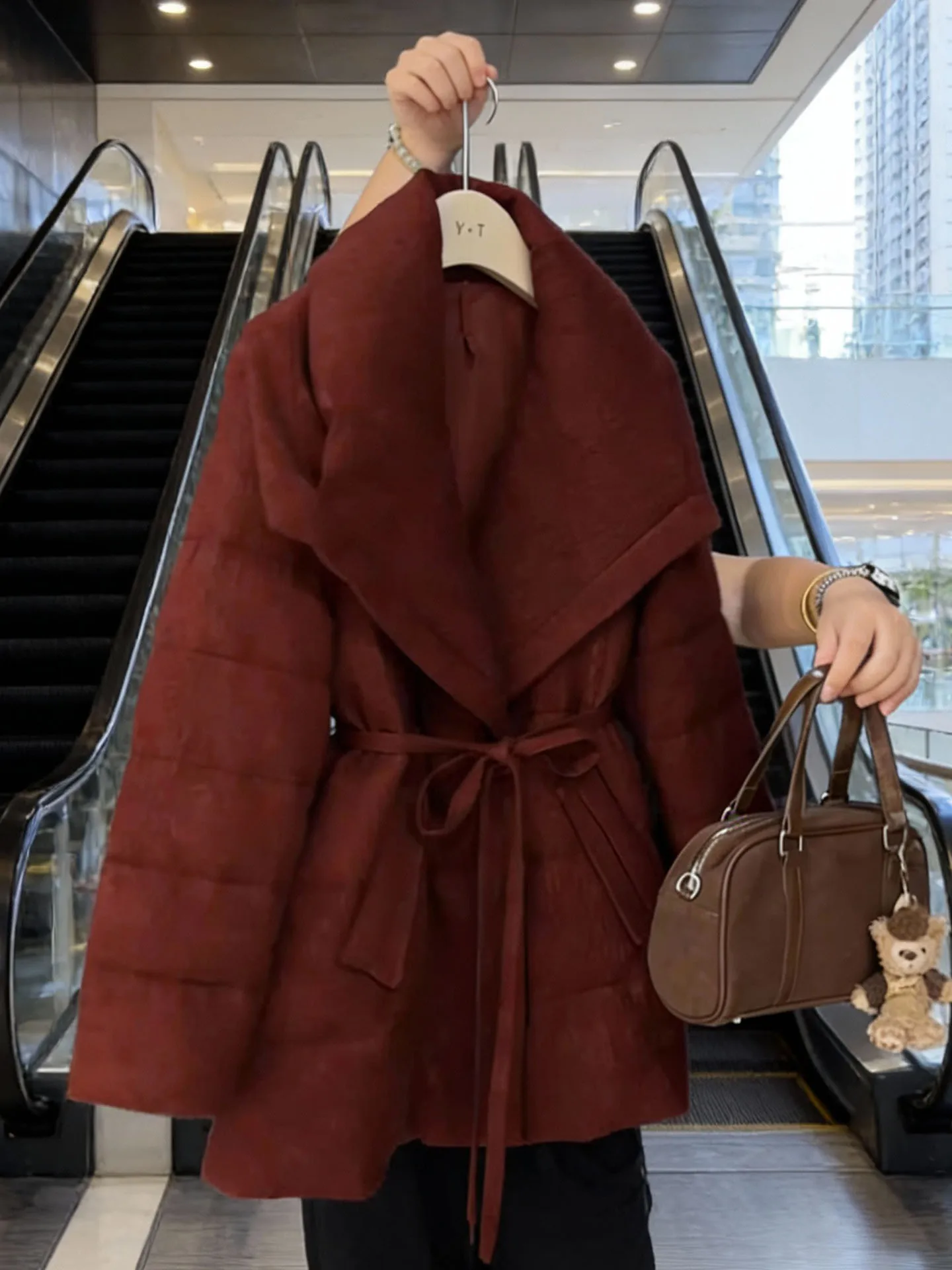 Długi, czerwony, puchowy płaszcz damski Sli Puffy, nowość na zimę 2025, gruba odzież wierzchnia, wysoki stan, styl koreański, dojazdy do pracy, moda, poliester...