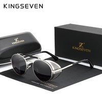 KINGSEVEN Retro Gothic Steampunk Sunglasses Polarized UV400 Men Women Fashion Vintage Eyewear Round Frame Fishing Male Glasses
