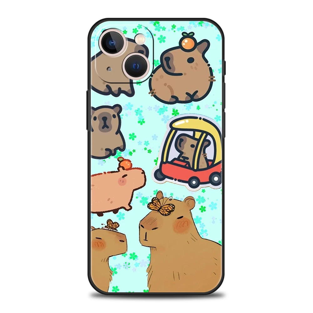 Custodia per telefono Cartoon Capybara Cover per iPhone 16 15 14 13 12 Pro Max 11 7 8 Plus XR XS Max custodia morbida in Silicone antiurto Capas