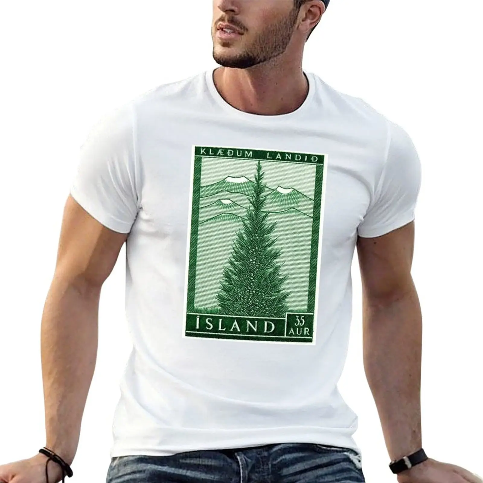 

1957 Iceland Spruce Tree Postage Stamp T-Shirt cotton t shirts high quality anime t shirts oversize T-Shirt