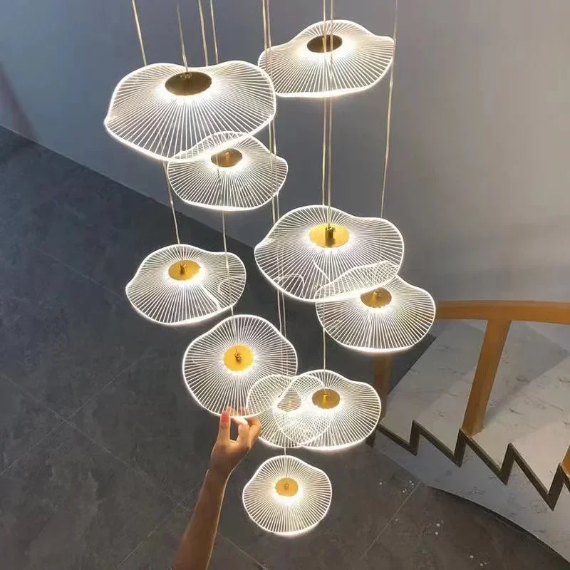 Creative Chandelier Staircase Pendant Light Living Room Coffee Shop Modern LED Light Remote Control Dimming Light Home Decor