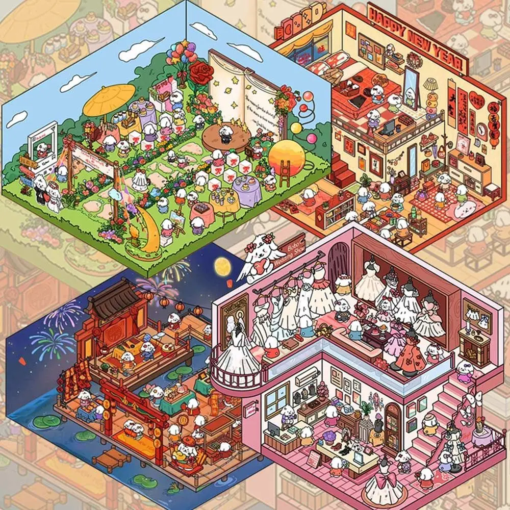 New PET 3D Landscaping Stickers Cartoon Visual Stacking Three-dimensional Sticker DIY 3D Miniature Scene Sticker Gift