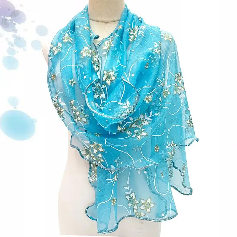 Lace Scarf Women Lightweight Hijab Elegant 2024 Print Silk Neckerchief Shawl Wraps Headband Handle Hair Accessories Bandana