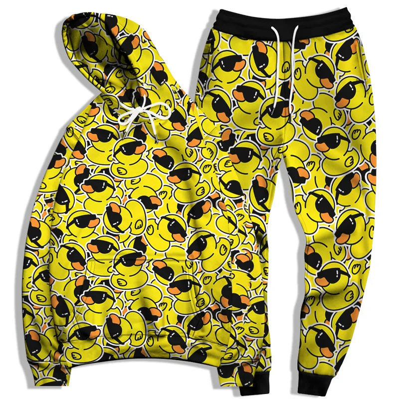 Fashion Cute RUBBER DUCK 3D Print Men\'s Tracksuit Sets Animals Casual Hoodie + Pants 2pcs Sets Oversized Sweatshirt Men Clothing