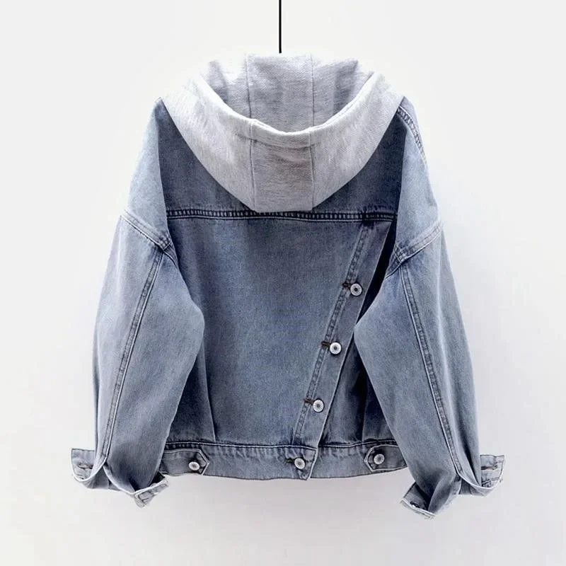 Neploe Fashion Simple Blue Denim Coat Women 2024 Autumn New Zipper Hoodie Tops Mujer Y2k Thicked Warm All-match Jackets