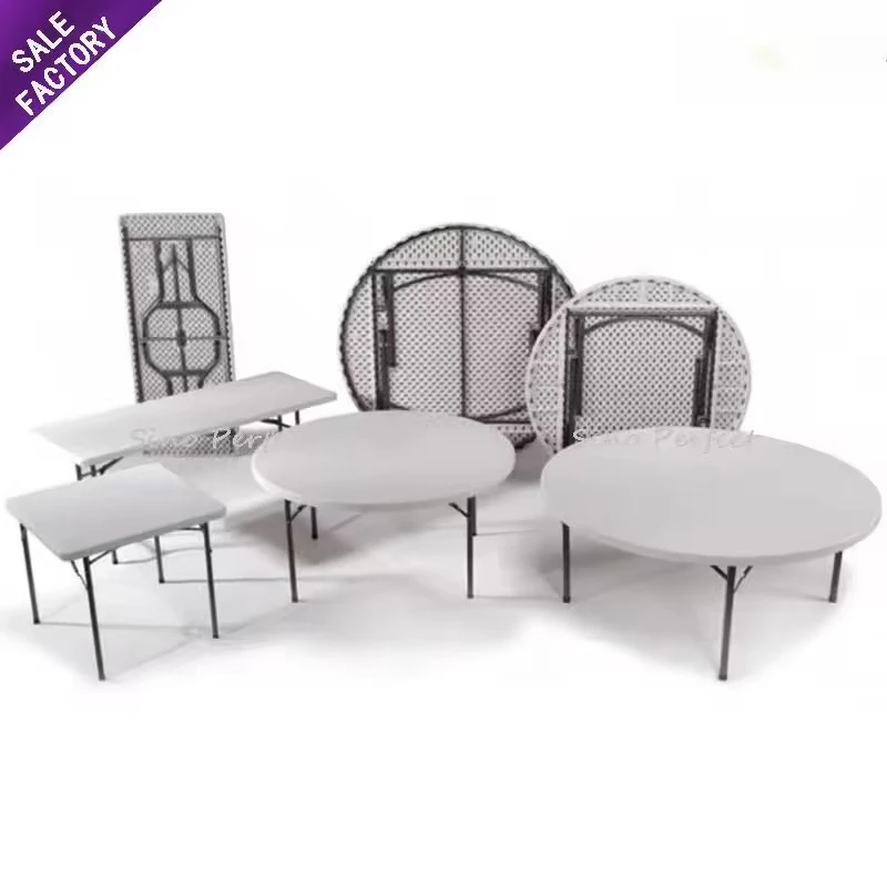 Portable Round White Folding Cocktail Table 60cm Plastic Folding Outdoor Table For Leisure Party Banquet Event Wedding Tables