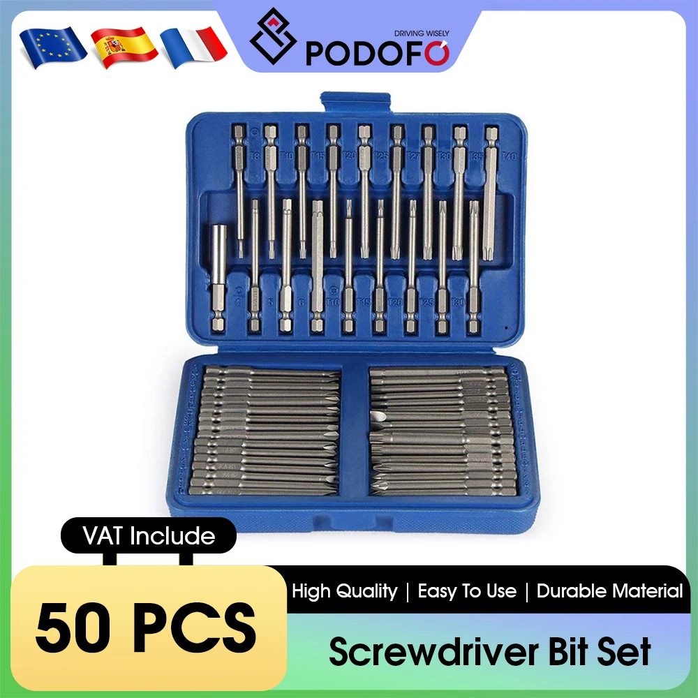 Podofo 50 قطعة مجموعة لقمة المسمار 3 بوصة مجموعة لقمة الأمن مجموعة سوبر طويلة المغناطيسي توركس عرافة المنشار سائق بت المهنية أداة الكراث