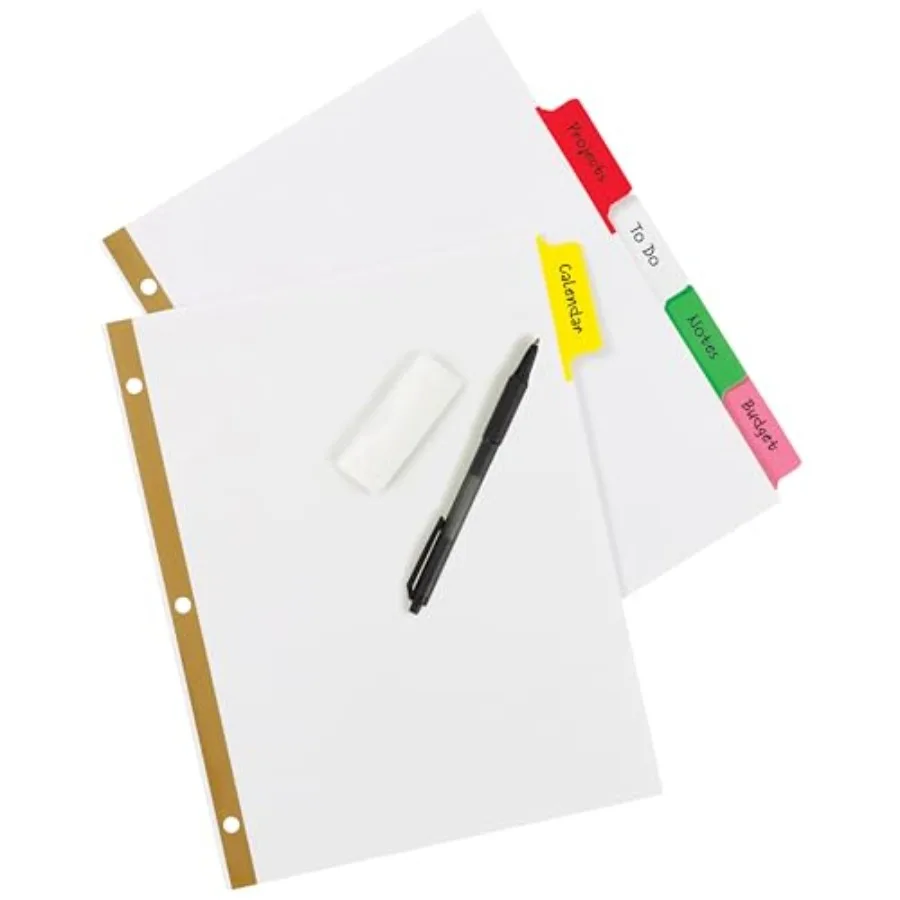 Big Tab Write and Erase Dividers for 3 Ring Binders, 5-Tab Set, Multicolor Divider Tabs, 1 Set of Binder Dividers, Great for Or