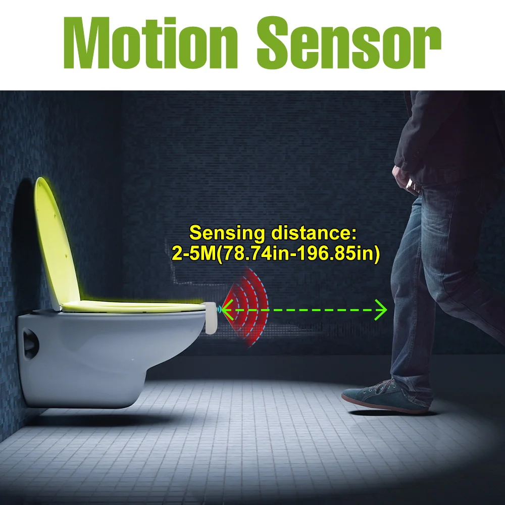 LED Toilet Lights Smart PIR Motion Sensor Waterproof Toilet Seat Washroom Backlight Lamp Indoor Bathroom Night Lighting