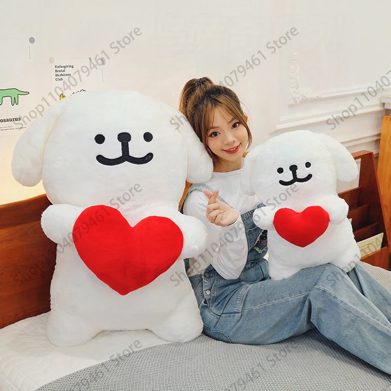

Мягкая игрушка-собака Kawaii 55 см с сердечками, плюшевая подушка в форме красного сердца, для взрослых и детей, подарок на день рождения, для любителей аниме