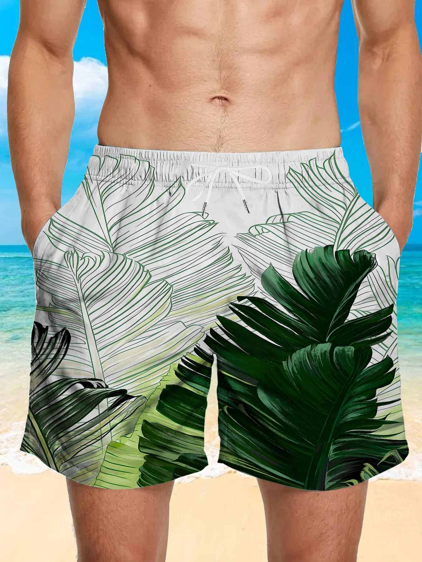 

Streetwear Full Print Digital Shorts Male Elastic Waist Quick Dry Polyester Trunks