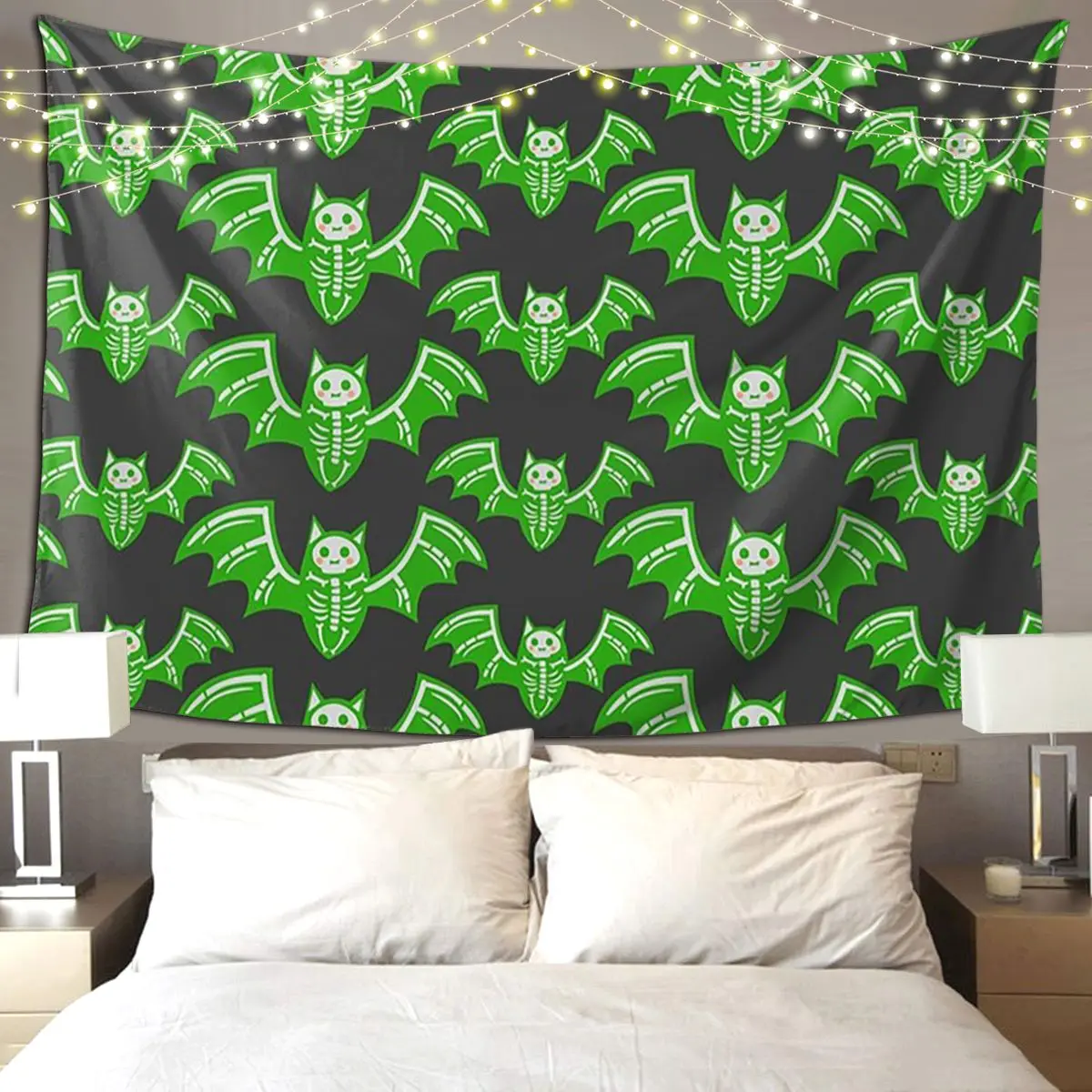 

Blushing Skeletal Bats Halloween Tapestry Hippie Wall Hanging Aesthetic Home Decor Tapestries for Living Room Bedroom Dorm Room