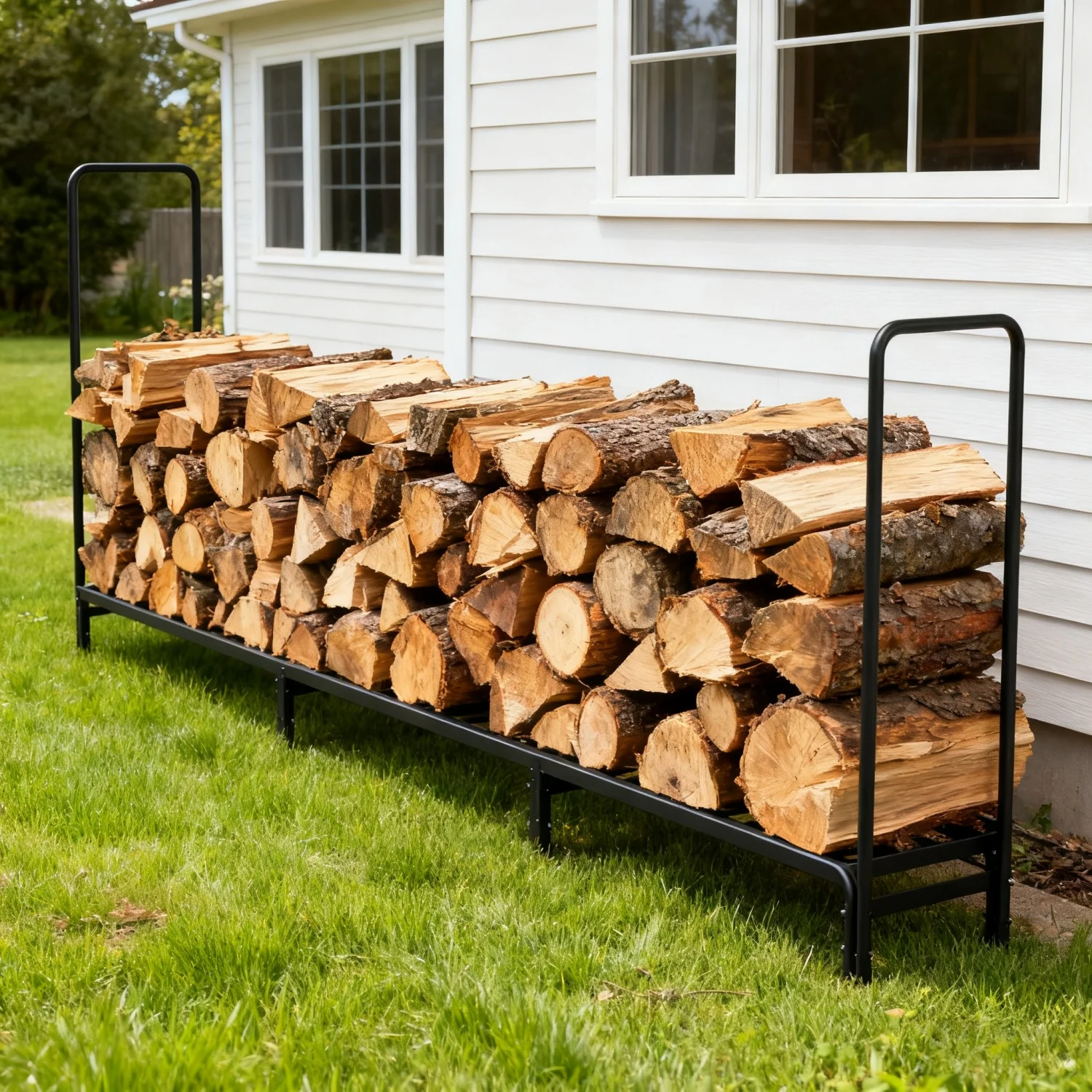 

334CM Long Outdoor Heavy Duty Firewood Log Rack Adjustable Length Metal Pipe Storage Stacker Organizer Wood Log Stand