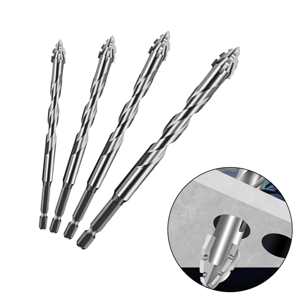 4Pcs New Eccentric Drill Bit Four-Edged Serrated Skewed Head Tile Drill Bit High Hardness Hexagonal Shank Drill Bit Set