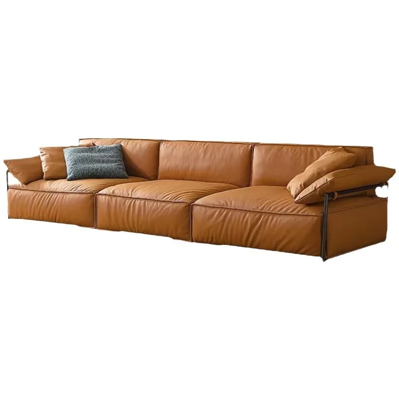 New high-end tofu block fabric sofa straight three or four seats small and medium-sized apartment modern living room leather sof