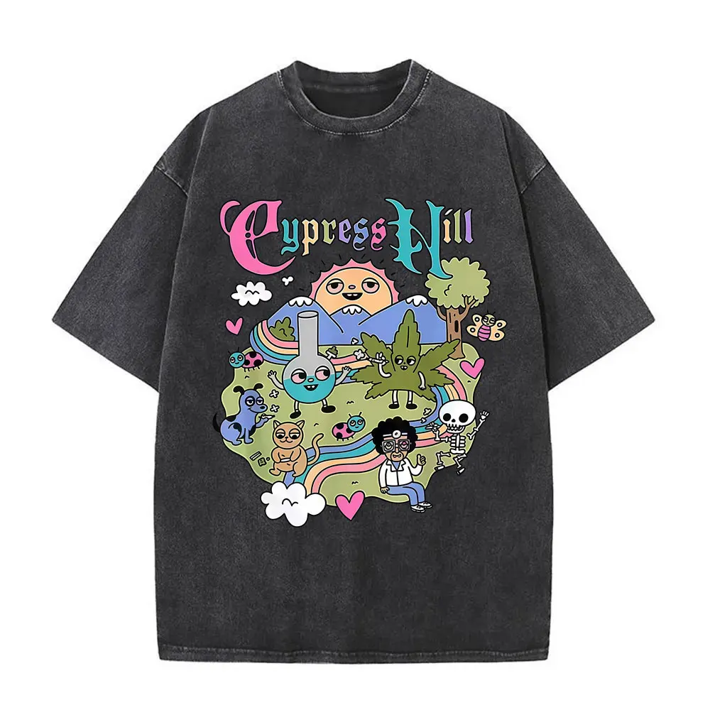 

Washed Vintage Rapper Cypress Hill Graphic T Shirt Skeleton Print T-shirt Men Women Hip Hop Cartoon Style T-shirts Streetwear