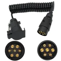 7 Pin Trailer Cable Spiral Stretch Spring Connecting Plug Wire Trailer Truck Light Board Extension Cable Lead Wire Plug Socket
