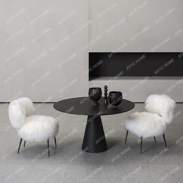

L light luxury minimalist living room sofa coffee table stainless steel round living room table bar table