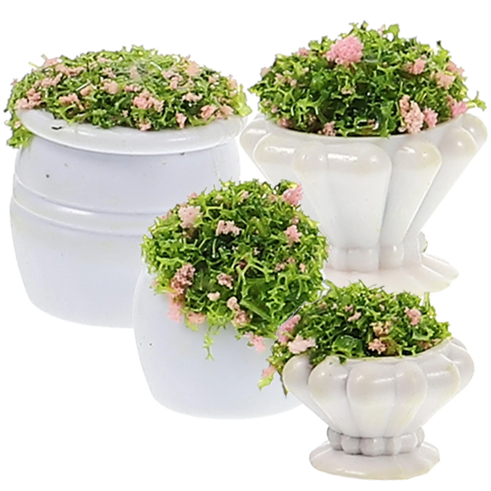 

4 Pcs Toy Table Accessory Mini Planter Vase Artificial Plants Model Adornment Plastic Decor