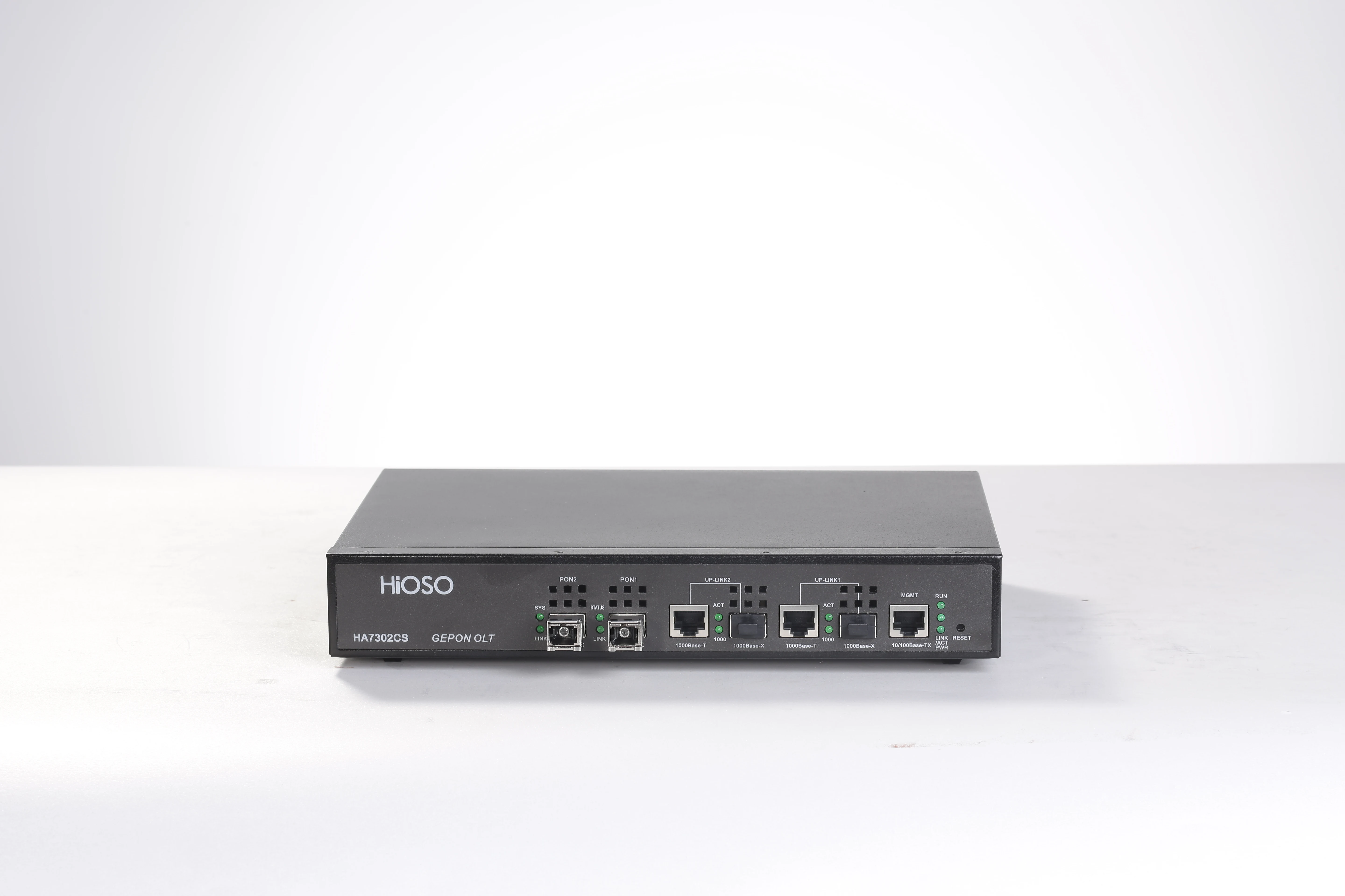 HiOSO คุณภาพสูงกล่องพิซซ่า 2PON OLT HA7302CS สนับสนุน WEB SNMP EPON HiOSO Optical Line Terminal 1:126 แต่ละพอร์ตรวม 256 Onus