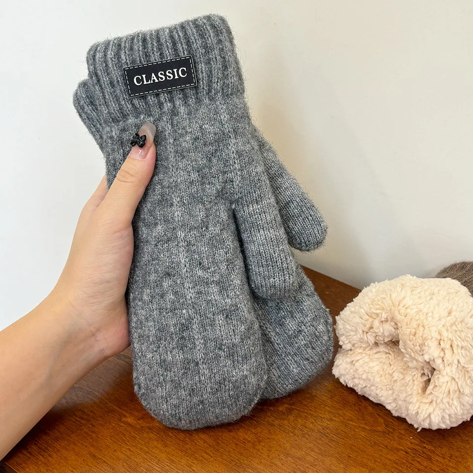 Luvas térmicas masculinas à prova de vento, malha de negócios, à prova de frio, camada dupla, forro de lã espesso, compatível com tela sensível ao toque profissional