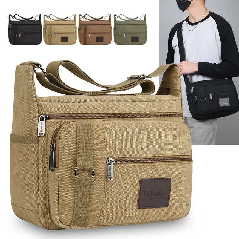 Unisex Canvas Crossbody Bag Practical Multiple Pockets Messenger Bag Daily Commute Shoulder Bag for Men Women Multiple Colors