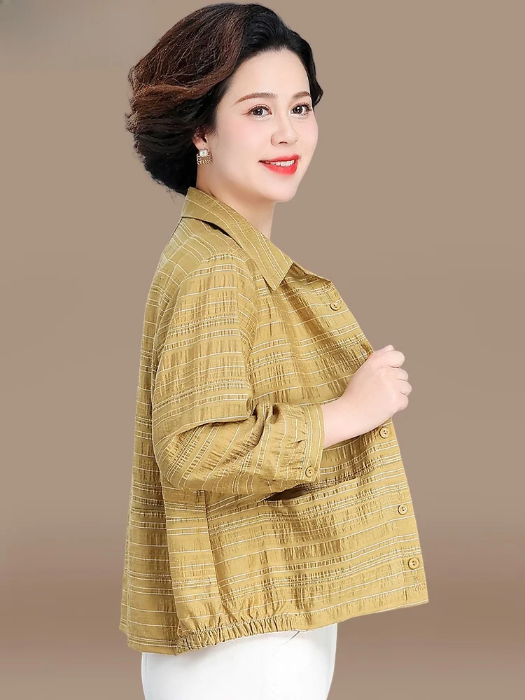 

Осенний модный комплект: рубашка и тонкая верхняя одежда для женщин среднего возраста, свободный крой, смесь полиэстера, воротник, рукав 3/4