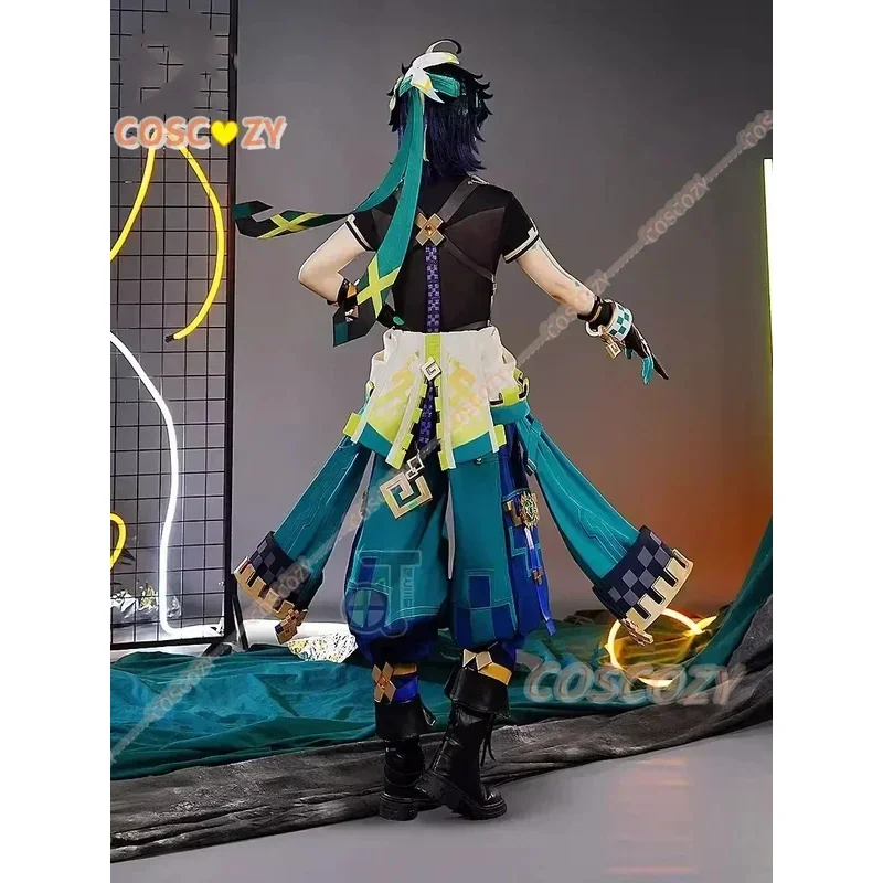 Genshin Impact Alta Qualità Kinich Costume Cosplay Parrucca Turnfire Hunt Uniforme Orecchino Adesivo Huitztlan Natlan Costumi di Halloween