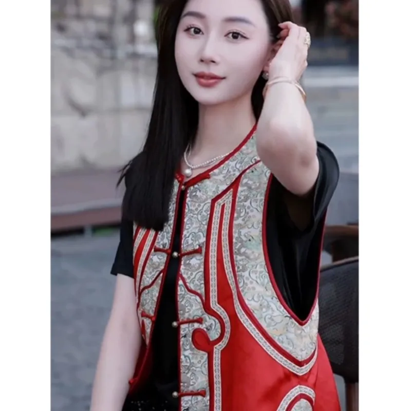 New Chinese style super beautiful chic temperament red vest