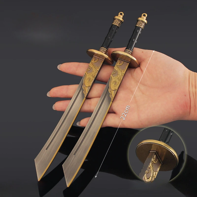 22cm/8.66in onde ventos conhecem armas de espada antiga sem concurso faca dupla modelo liga brinquedo espada decoração coleção metal menino
