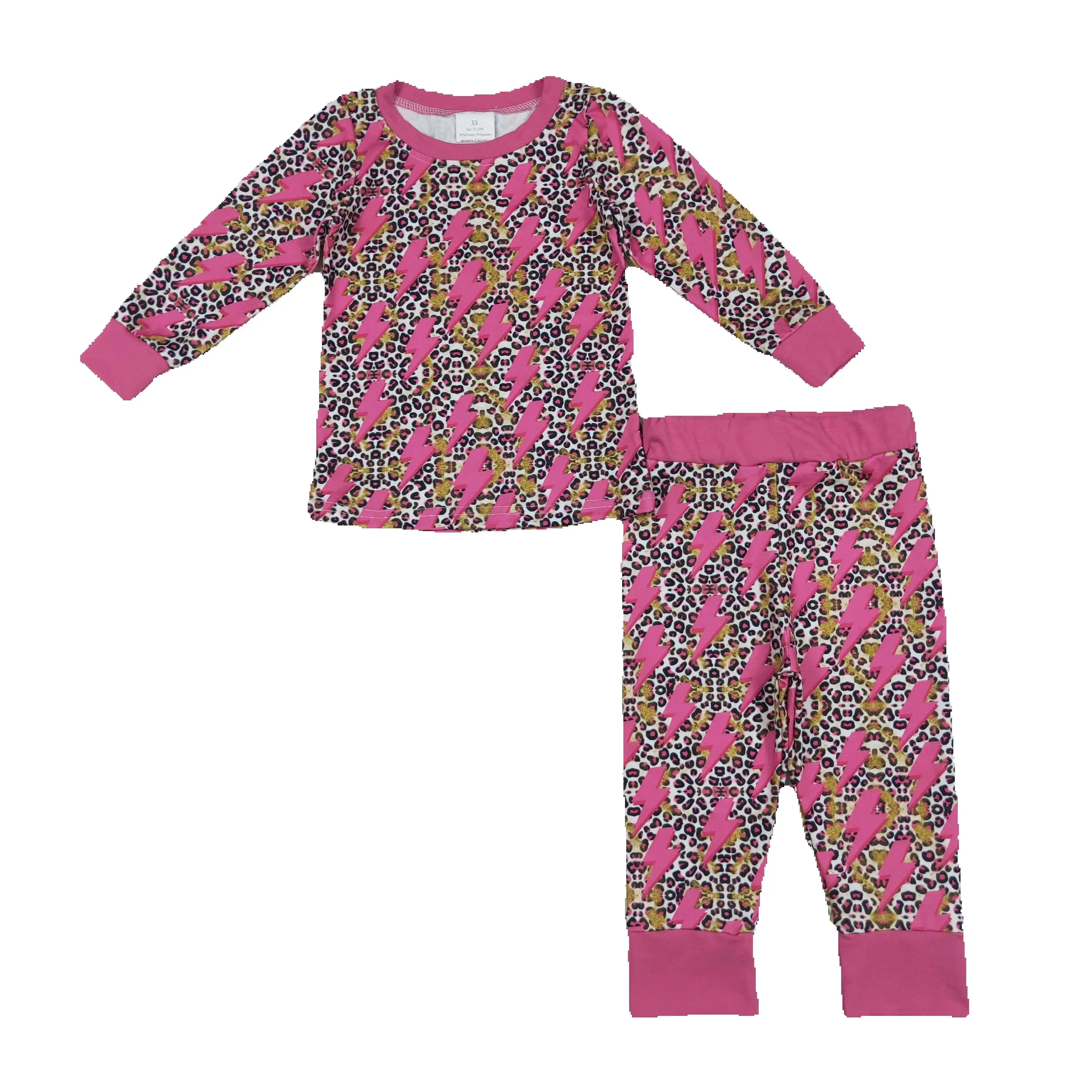 

Western Leopard Hot pink Lighting Print Boutique Paj Outfits for Girl Baby Clothe Kids Clothing
