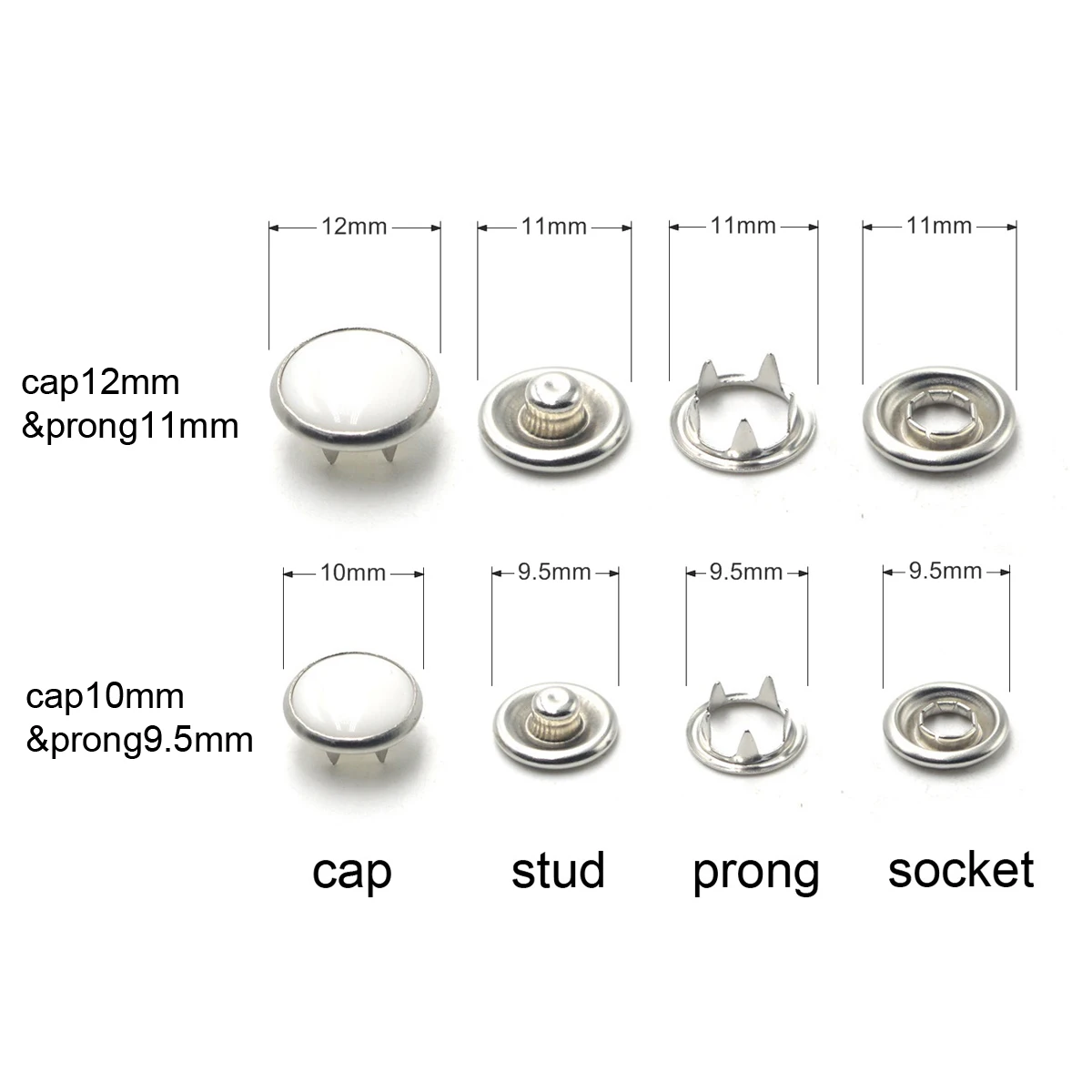 KALASO 20Sets Pearl Fasteners Ring Press Studs Snap Buttons Poppers 10mm 12mm For DIY Craft Supplies