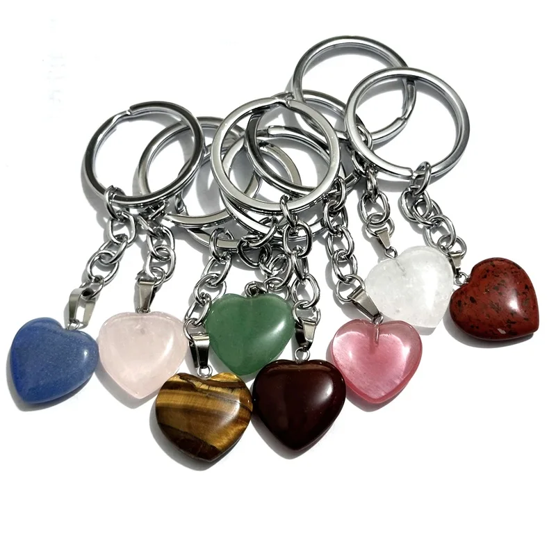 10pcs Heart Cross Water Drop Moon Shape Stone Keychain Women Men Colorful Crystal Charms Handbag Hangle Key Ring Holder Jewelry